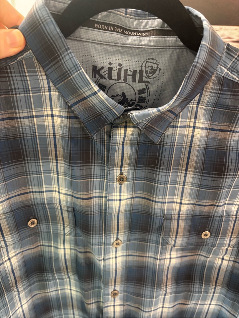 KUHL Men's Blue Plaid Button-Up Shirt L lightweight